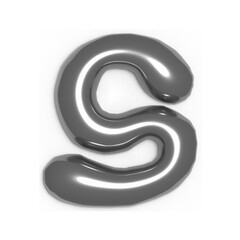 Naklejka premium Metallic 3D Letter S – Silver Chrome Style