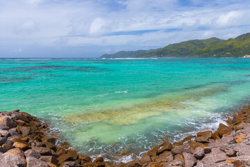 Mahe island, Seychelles. Scenic ocean view showcasing crystal clear waters