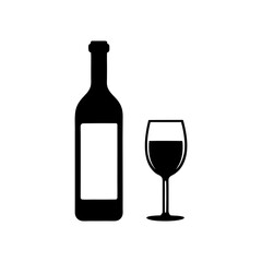 Isolated red wine bottle and glass with a blank label, perfect for a celebration beverage wine bottle with glass silhouette icon