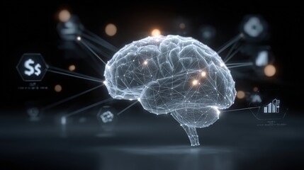 Digital Brain Concept with Data Connections and Business Icons