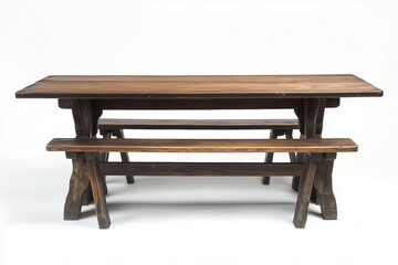 Empty rustic brown wooden table, a simple isolated furniture object on white