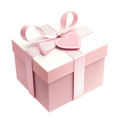 Valentine&rsquo;s gift box with ribbon and heart tag, perspective view, transparent background.