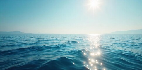 Obraz premium Serene Sunrise Ocean Calm Waters Meet Hazy Horizon, Peaceful Travel Photography