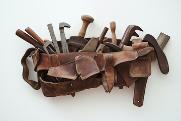 Isolated vintage knife on old brown wood with chocolate cake, coffee beans, and nuts