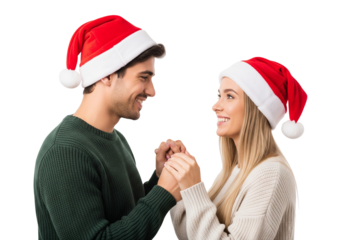 happy couple in santa hats