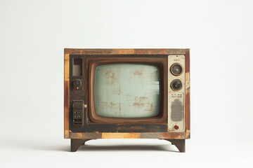 Retro analog television with blank screen isolated on white
