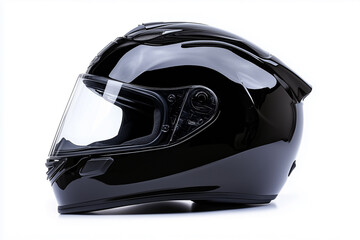 Black and red motorcycle helmet isolated on white for extreme sport protection and safety