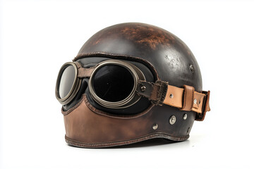An old, isolated military helmet on a white background offers a sense of sport protection equipment