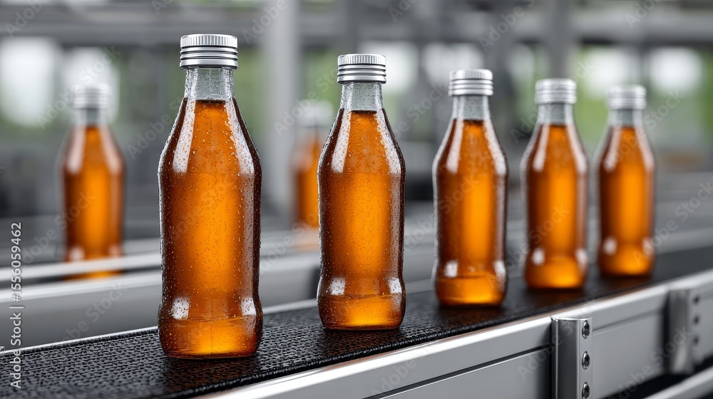 Poster efficient bottling line conveyor operation beverage factory visual production process industrial env