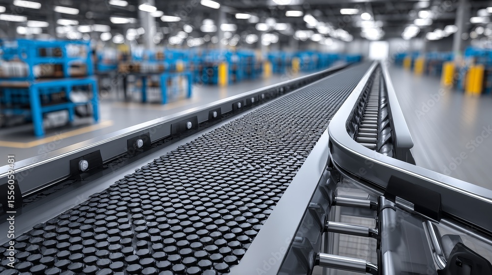 Poster efficient production process on a conveyor belt system in a modern factory manufacturing line enviro