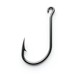 Sharp Metallic Fishing Hook Isolated on Transparent Background with Realistic Reflection
