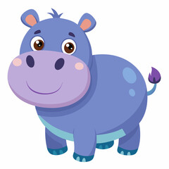 funny hippo cartoon vector illustration, animal, isolated on white background