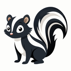 funny skunk cartoon vector illustration, animal, isolated on white background