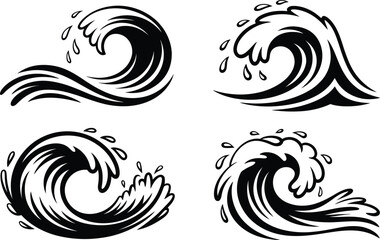 Fototapeta premium Ocean Waves Silhouette Vector Illustration