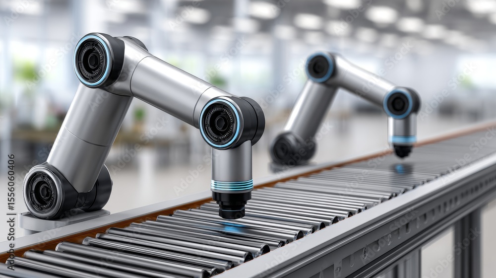 Poster enhancing production efficiency with robot-assisted conveyor belt systems in smart factory manufactu