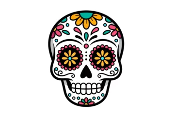 Colorful Sugar Skull Illustration for Day of the Dead Celebration with Floral Ornaments © FEROHORA