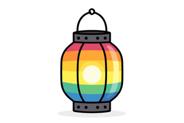 Colorful Rainbow Lantern Illustration with a Glowing Center, Decorative Hanging Light