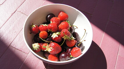 Strawberries and cherries, ripe berries, strawberries and cherries from Marostica