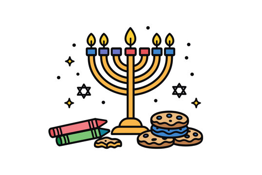hanukkah menorah, candles, cookies, crayons, stars clip art preview