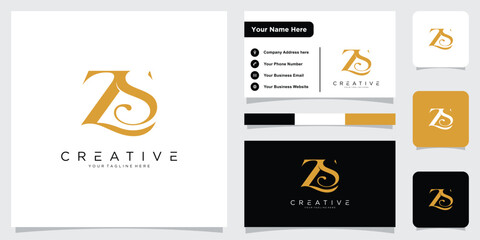 Initial ZS or SZ Logo Design Vector With Business Card Design