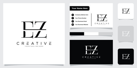 Initial EZ or ZE Logo Design Vector With Business Card Design