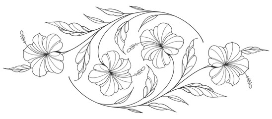 flower and leaves drawing. Vector hand drawn engraved floral card. Botanical, branch and flower Black ink sketch. Great for tattoo, invitations, greeting cards, decor