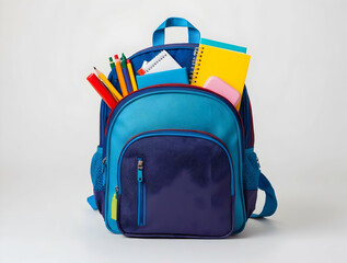 Colorful school backpack filled with colorful school supplies