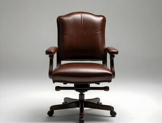 Fototapeta premium Luxurious Brown Leather Office Chair, Perfect for a Professional Workspace