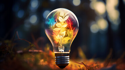 Light bulb with plant inside symbolizing green energy and innovation in sustainable future conceptual image