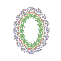 Hand drawn line art canary islands flowers tenerife nightshade wreath. Card template with cute floral frame. Botanical vector illustration isolated on white.