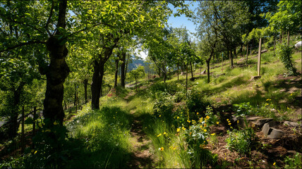 丘陵に広がるパーマカルチャー林縁園