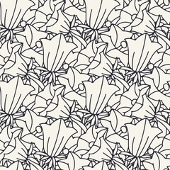 Seamless pattern with black and white canary islands flowers bellflower. Monochrome hand drawn floral wallpaper vector illustration