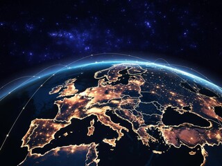 Obraz premium Earths glowing continents from orbit with starry sky