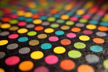 Colorful polka dots on black fabric