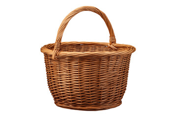 Woven wicker basket with arched handle, isolated on transparent background, ready for easter eggs, picnic supplies, or other items