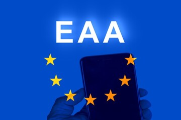 Europe flag with European Accessibility act concept, new regulation on 2025.