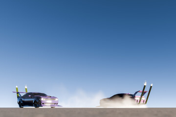 ピンク色と青色の2台の改造車でドーナツターンとドリフトするイメージ
