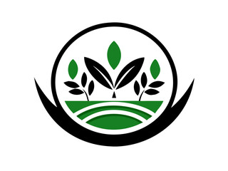 Eco-Friendly Logo Design Featuring Growth and Nature , This clean, modern logo design features stylized leaves and plants growing from a stylized field, within a circle. 