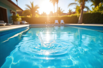 swimming pool with water droplets on the surface of it