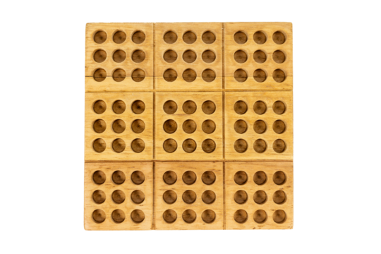 Wooden Sudoku Puzzle Game Board with Grid and Peg Holes