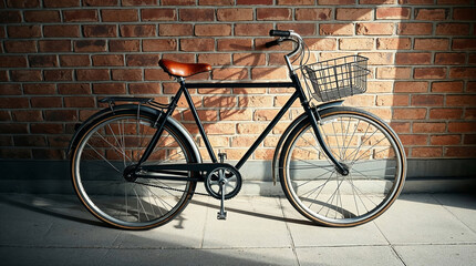 Obraz premium Vintage Bicycle Parked Against Brick Wall in Soft Natural Daylight