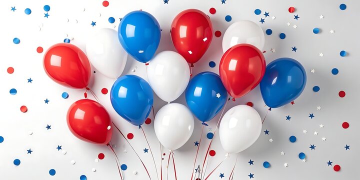 Festive red white and blue balloons with star and circle confetti