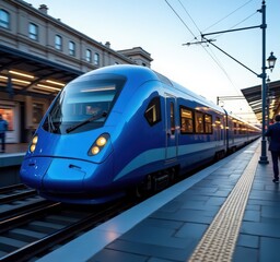 blue train in the station