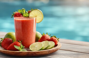 Refreshing Strawberry Lime Smoothie by the Pool: A Summer Escape