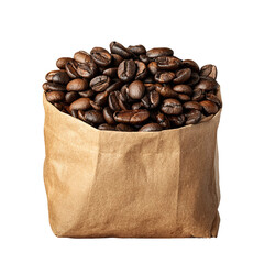 Aromatic Coffee Bean Package: A rustic brown paper bag brimming with a rich assortment of freshly roasted coffee beans. The image evokes the sensory experience of premium coffee.