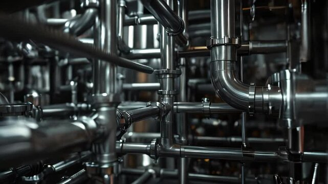 Gleaming stainless steel tubes, neatly arranged in rows inside a modern manufacturing plant, reflect industrial precision, strength, and durability, symbolizing advanced engineering