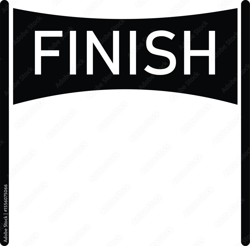 Poster a simple, bold vector graphic of a finish line banner with the word 
