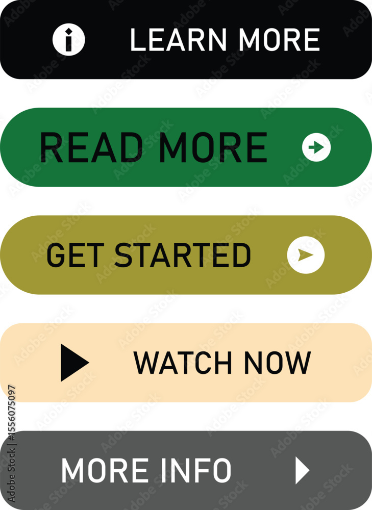 Aufkleber a collection of stylized call-to-action buttons with clear text labels and associated icons. the but