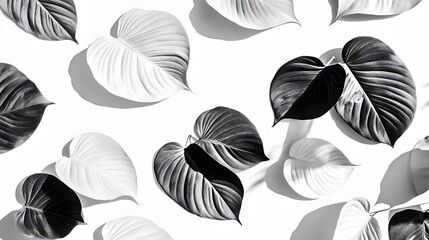 Monochromatic Philodendron Leaf Pattern Background