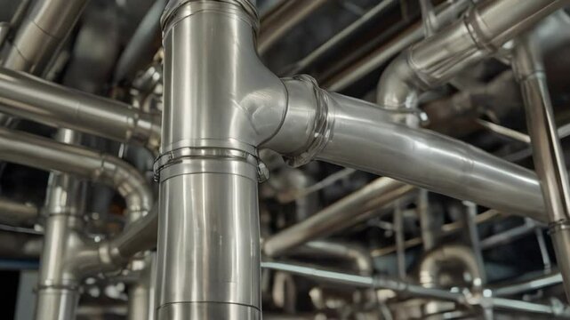 Gleaming stainless steel tubes, neatly arranged in rows inside a modern manufacturing plant, reflect industrial precision, strength, and durability, symbolizing advanced engineering